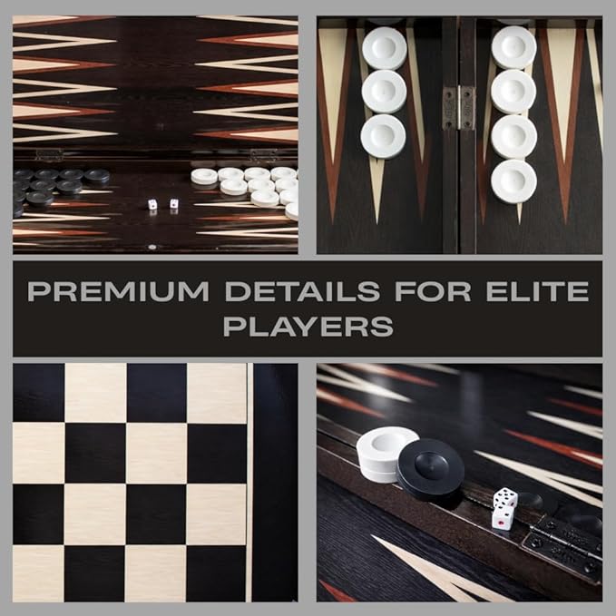 Park&ampOz Premium Turkish Backgammon and Checkers Set 19 Inch Handmade 2 in 1 Wooden Board Game with Glossy Finish Luxury Checkers and Dice Travel Friendly and Foldable (Dark Wenge)