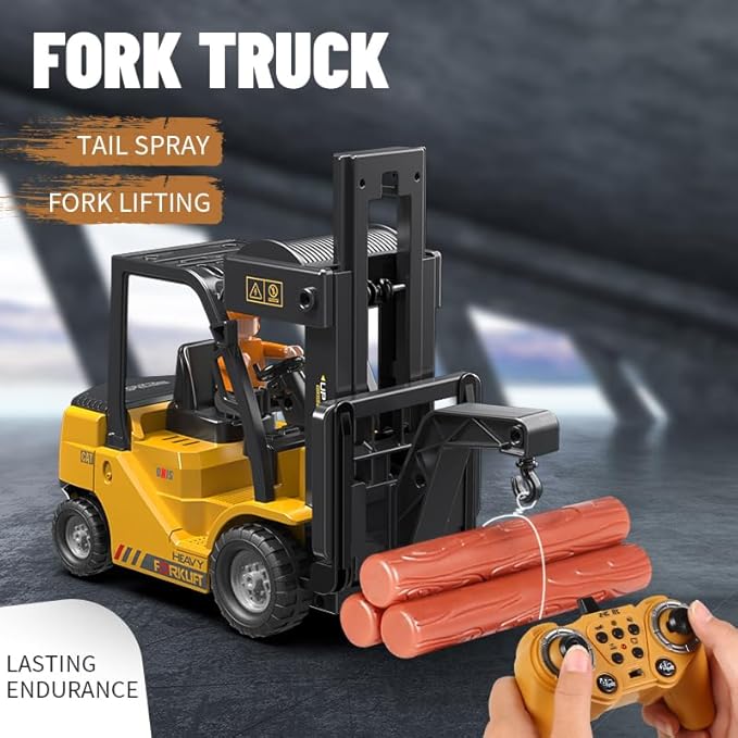 RC Forklift 2 in 1 Transform Lift Fork &amp Hook Kids Forklift Toy with Light &amp Sound &amp Spray 11 Channel Remote Control Forklift Construction Vehicles Toy Gift for Kids 6+