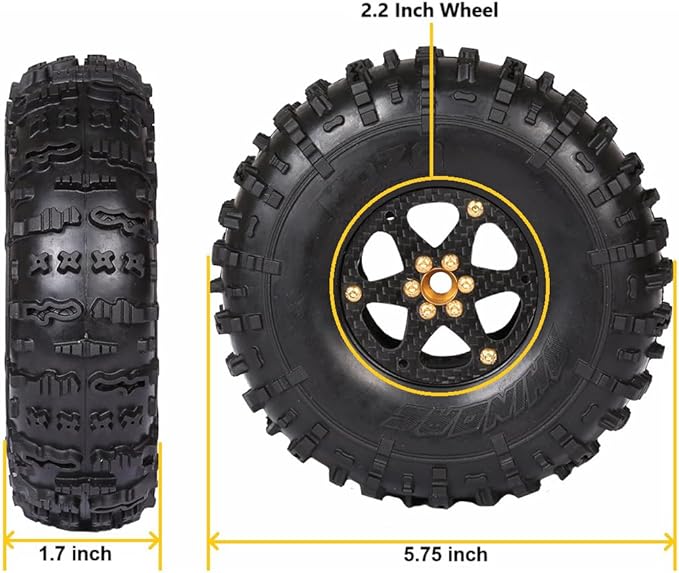 RhinoRC MOZA 2.2inch Competition Tires Super Sticky with Narrow Carbon Fiber Aluminum 2.2 inch Wheel Rim N2401 for Pro and Sporty Class 1/10 RC Crawler Car (2.2inch 4pcs)