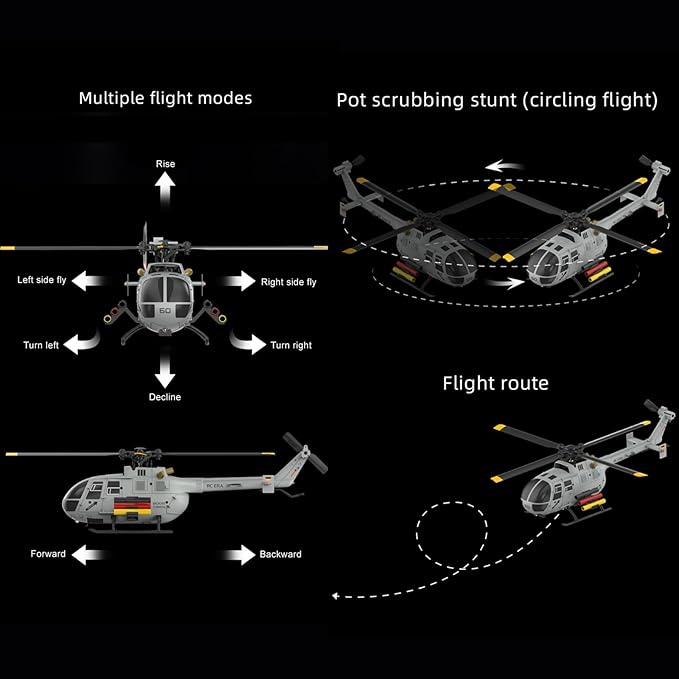 C186S Upgraded Version 6CH Remote Control Helicopter for Adults 14y+ Beginner Expert Aileronless BO-105 Air Pressure Hold Optical Flow Position Aerobatic Flight 6-Axis Gyroscope (Grey 2 Batteries)