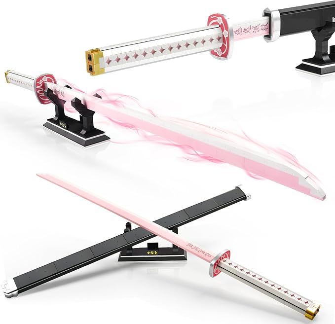 39inch Demon Sword Building Sets Tsuyuri Kanao Swords Set with Scabbard and Stand Demon Katana Building Blocks Anime Sword Sets for Adults and Anime Fans (706PCS)