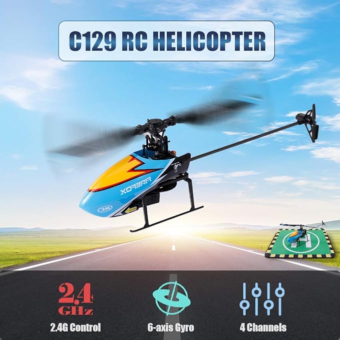 GoolRC C129 RC Helicopter for Adults 4 Channel 2.4Ghz Remote Control Helicopter with 6-Axis Gyro Aileronless RC Aircraft with Altitude Hold and 3 Batteries (Blue)