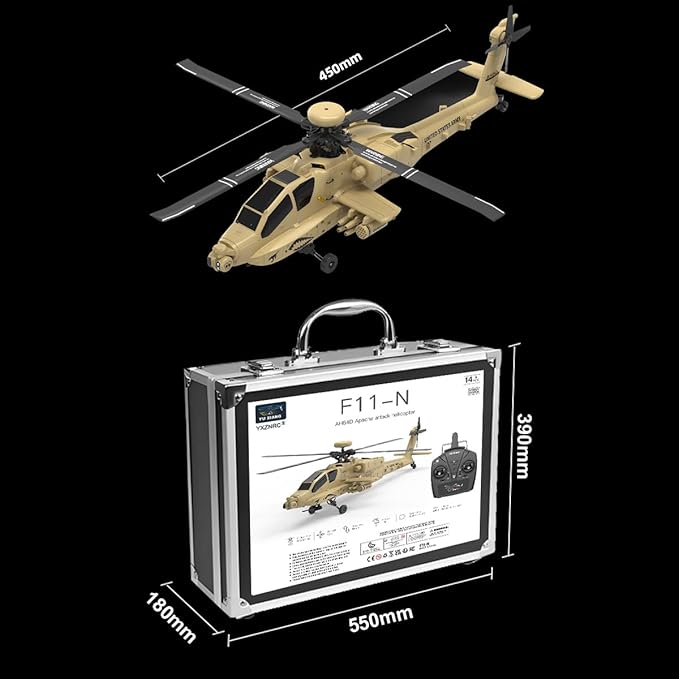 YU Xiang F11-N AH64 Apache RC Helicopter 1/32 Scale 2.4G 6CH Dual Rotor 6G/3D RC Helicopter with Optical Flow Altitude Hold and One Click Descent Aircraft for Beginner (RTF Version)