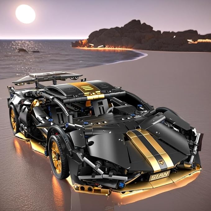 Sport Car Building Block Sets for Adults1:14 Technical Race Car with LED Collectible Model Scale Engineering Toys Gifts for Boys Men Teens Black Supercar Fans 8+ 8-12 12-16 13 14 14+