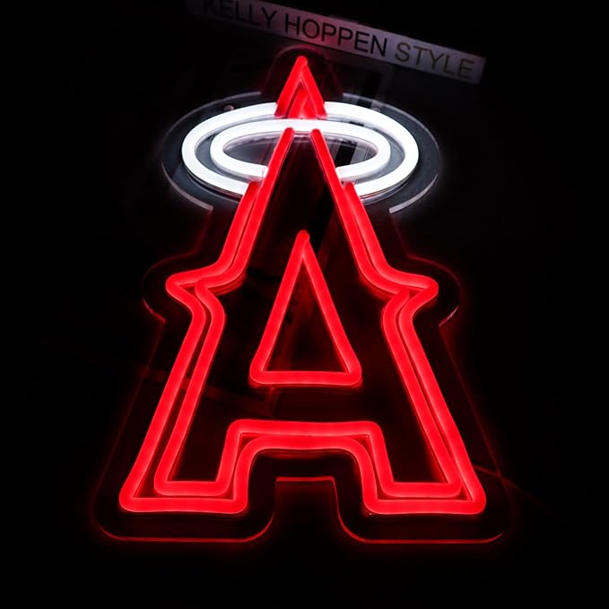 Balanar Baseball Neon Signs for Garage or Man Cave Decor Men's Gifts With Los Angels Team Logo Red Baseball Neon for Parties BarsDorms Office Wall Art and Game Room Decor