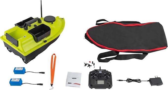 RC Bait Boat 600m/1968ft Long-Distance Control Surf Fishing Bait Boat 4.4LBS Loading Capacity with Dual 5200mAh Battery and LCD for Lake/Ocean Angling Auto Navigation (Green)