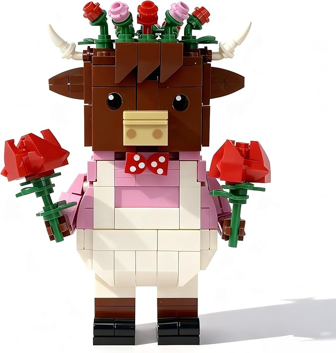 Highland Cow Building Blocks Set Collectible Animal Building Toy Creative Scottish Cow with Roses Brick Set for Adults &amp Kids(Age 3+) DIY Home Office Decor STEM Education-Gift Ideas
