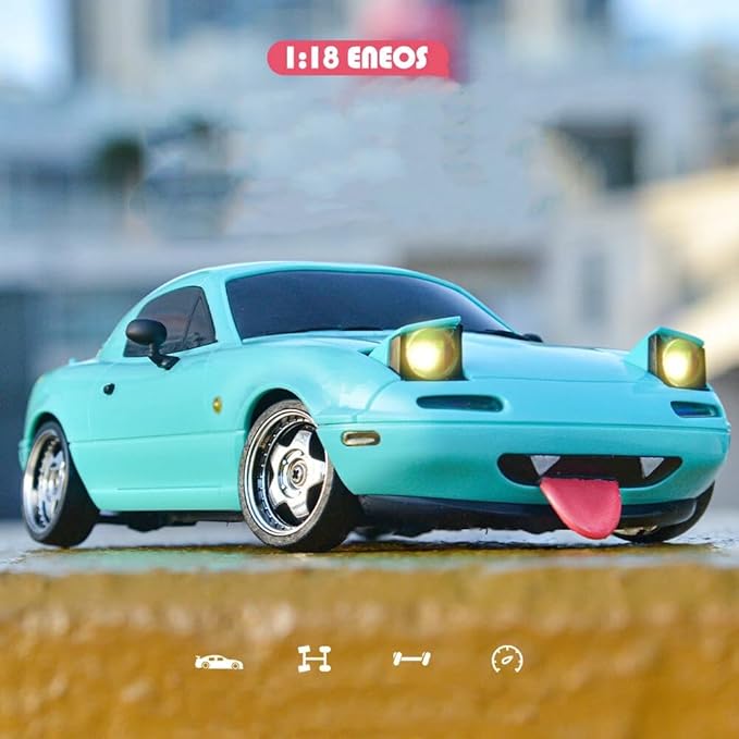 LDRC 1804 1/18 Scale Mini RC Drift Car with Gyro LED Lights RWD Full Proportional 2.4GHz Remote Control Racing Sport Drift Car Indoor Gift for Adult - RTR Version / 3 Battery
