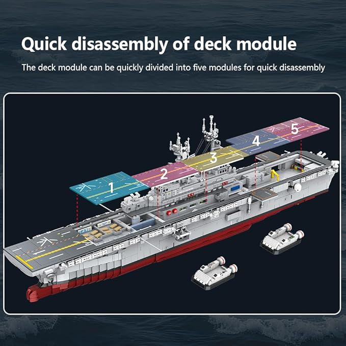 MISINI M7024 Wasp-Class Amphibious Assault Ship Building Kit1/300 Scale 5220 PCS US Navy Warship Model with Display Stand Large Ship Building Blocks Set for Adults &amp Teens