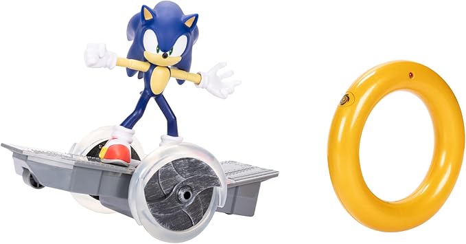 JAKKS Pacific Sonic The Hedgehog Speed RC Skateboard Vehicle with Gold Ring Controller – Light Up Wheels &amp 360 Spins Turbo Mode for Extra Boost 2.4GHz 100FT Range