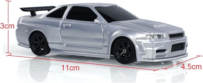 1/43 Full Scale RC Drift Race Vehicle with Gyro Edition 4WD Ready to Go Mini Racing Car Remote Control Car High Speed Model for Collection Gift Boys(Silver Gray)