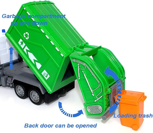 2.4G RC Garbage Truck Toy with Lights - 6 Channel Remote Control Waste Management Garbage Truck with 2 Rechargeable Batteries Kids Recycling Trash Toys Excellent Xmas Gifts for Boys Girls 3-8