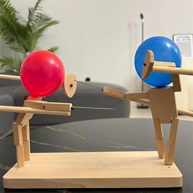 Handmade Wooden Fencing Puppets - 2024 New Pop the Balloon Game Boom of Balloons Game Punching Whack a Pack Balloon Man Battle Bots Arena Adult Party Games for Groups (with 50pcs balloons)