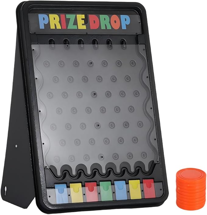 iElyiEsy 31x21 Prize Drop Plinko Board Game Outdoor with Foldable Stand and 10 Customizable Playing Pucks 7 grids- Perfect for Carnival Tradeshow &amp Party Fun &amp Exciting (Prize Drop)