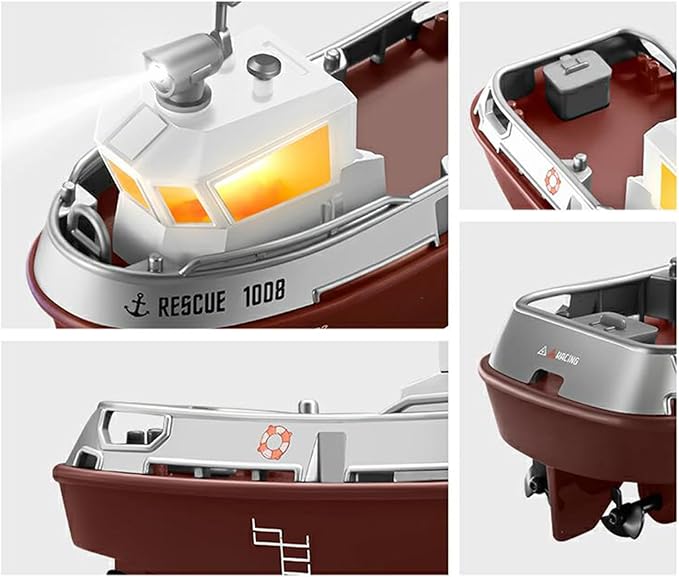 GoolRC RC Boat RC Tugboat Remote Control Boat for Pools and Lakes 2.4GHz Electric Tugboat Model with Lights Rechargeable Battery for Adults