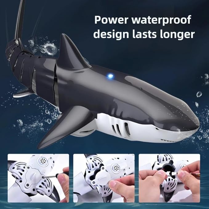 Remote Control Shark Pool Toy with 2.4GHz RC Submarine Boat Robo-Style Fish Tail Fish Pool Toy for Boys Girls Ages 6-12 Water Spray Function -Fun Robo Fish Toys for Kids Outdoor Water Play (Black)