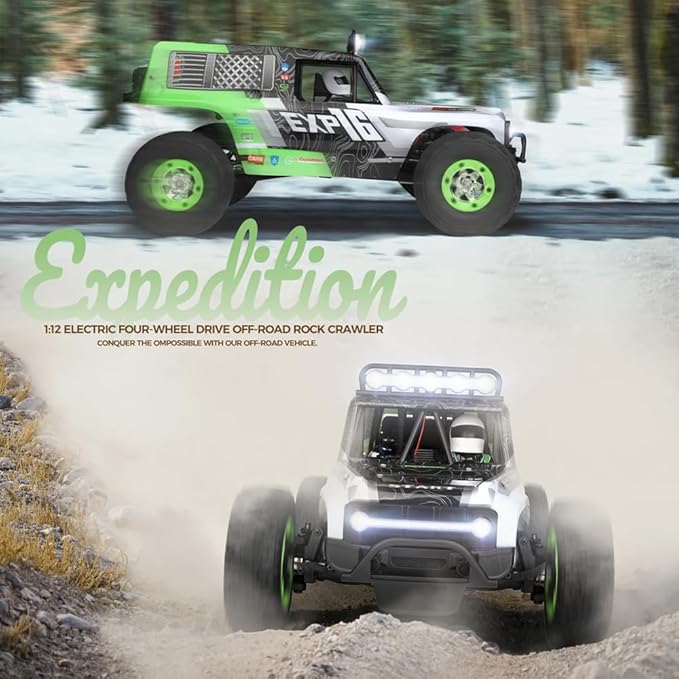 GoolRC WLtoys 124006 RC Car 1:12 Scale Remote Control Car 4WD 40KM/H High Speed RC Truck 2.4GHz Off-Road RC Crawler RTR with LED Lights and 2 Batteries for Adults (Green)