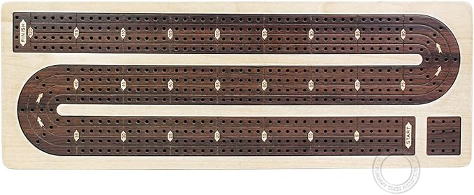 House of Cribbage - Continuous Cribbage Board Inlaid in Maple Wood/Rosewood - 4 Track - Separate Storage Space for Two Deck of Cards &amp Pegs