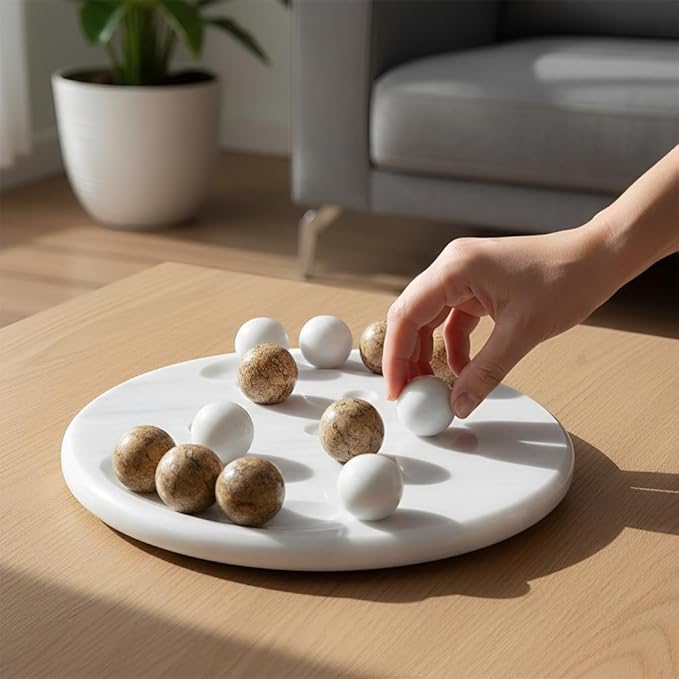 Radicaln Marble Tic Tac Toe Board Game 10 Inches White &amp Coral Handmade Adult Board Games for Brain Game Ideal Tic Tac Toe Strategy Board Games for Coffee Table Decor