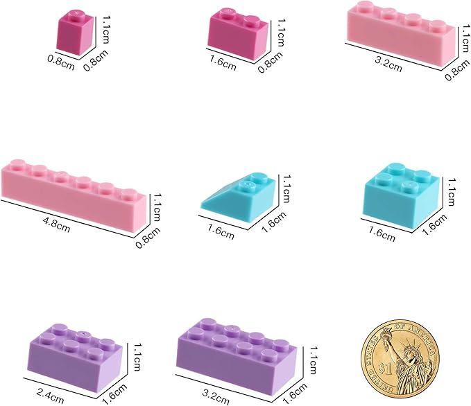 Building Bricks SetClassic Colors Building Blocks ToysCompatible with All Major BrandsBirthday Gift for Kids (Pink-Purple 1000PCS)