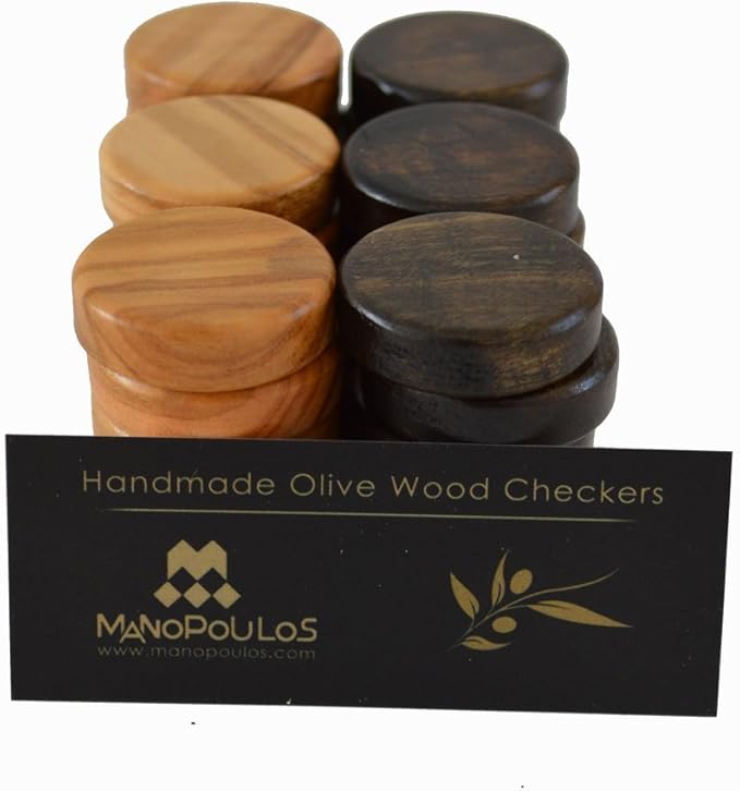 Manopoulos Olive Wood Backgammon Set - Olive Wood Chips - Hand Made