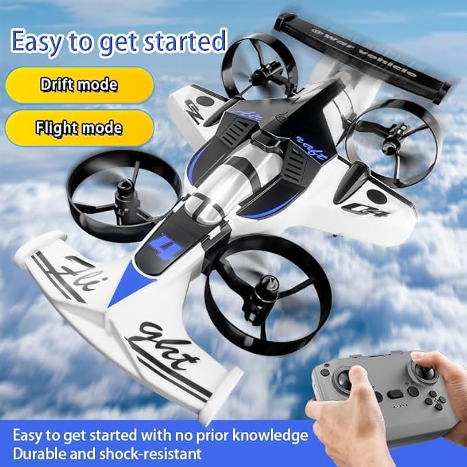 Racing car and drone combination remote-controlled flying car foam material. Features include one-key takeoff stable hovering racing mode and 360° aerial flips. An ideal and fun birthday gift.
