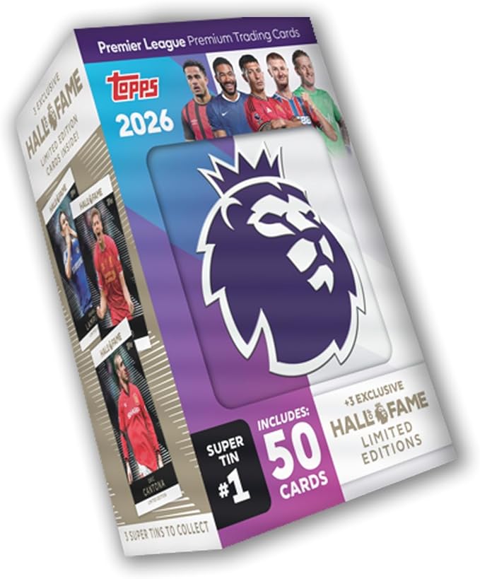 2025 Topps Premier League Debut Edition Cards - Super Tin (50 Cards + 3 Hall of Fame LE)