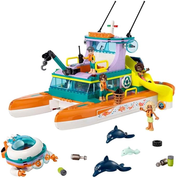 Lego 41734 Friends Sea Rescue Boat Set Animal Rescue Toy with Dolphin Animal Figures and Submarine Gift for Children Girls and Boys from 7 Years Eco Learning Toy