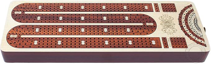 House of Cribbage - 4 Track Continuous Cribbage Board Inlaid in Bloodwood - Size: 13.5 Inches - Storage Drawer for Cribbage Pegs and Score Marking Fields for Skunks Corners and Won Games