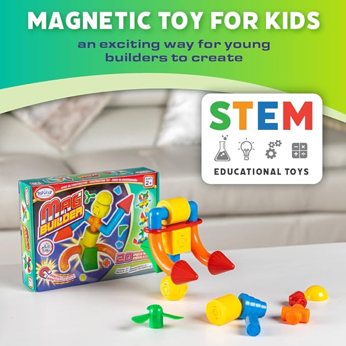 POPULAR PLAYTHINGS Mag Builder Building Set Magnetic Connecting Toy for Kids Imagination and Creative Play Crazy Shapes Gift for Children - 20 Piece
