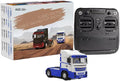 Turbo Racing 1/76 RC Semi Truck 2.4GHz 3CH Electric 4WD Mini Remote Control Tractor Model Desktop Scale Vehicle for Hobbyists (RTR/Blue &amp White)