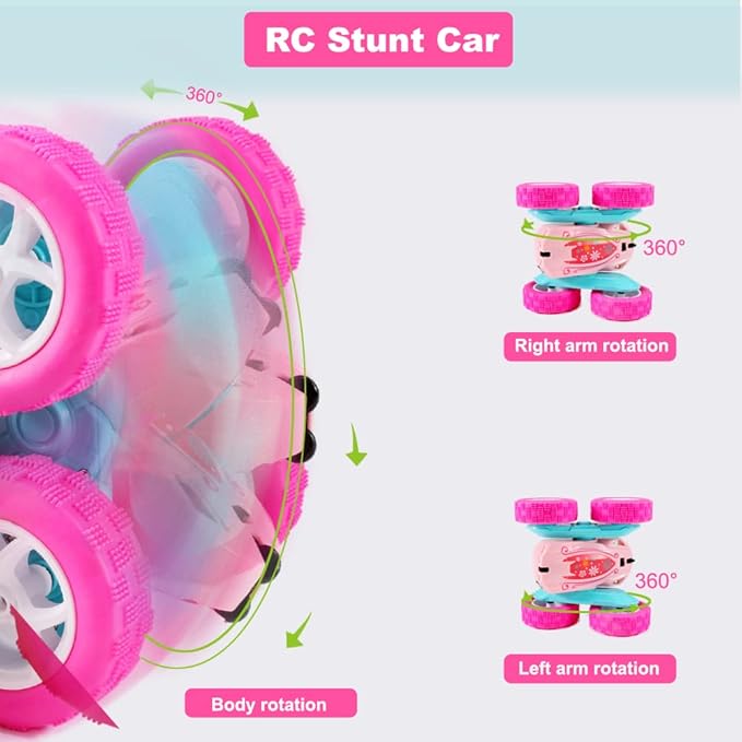 FREE TO FLY Rc Stunt Cars: Double Sided 360°Flip Rotating 4WD Race Car Toy for Outdoor &amp Indoor for 6 7 8 9 10 11 12 Year Old Girls Boys Birthday Gift for Kids Ages 6+
