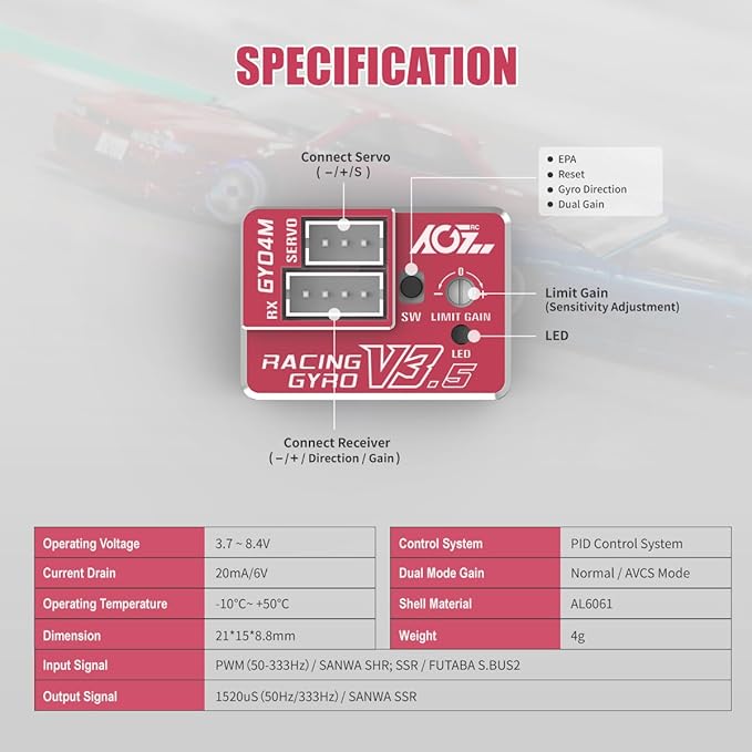 AGFRC Upgraded Mini Z RC Gyros - Mini Gyros for Drifting Mini-Z Car/Full Aluminum 4Gram Precision Red RC Gyro Set for Competition Grade RC Drifting (GY04M V3.5)