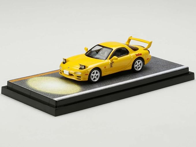 RX-7 (FD3S) RHD (Right Hand Drive) Yellow RedSuns with Keisuke Takahashi Driver Figure (Version 2) Initial D (1995-2013) Manga 1/64 Diecast Model Car by Hobby Japan HJ645007DA