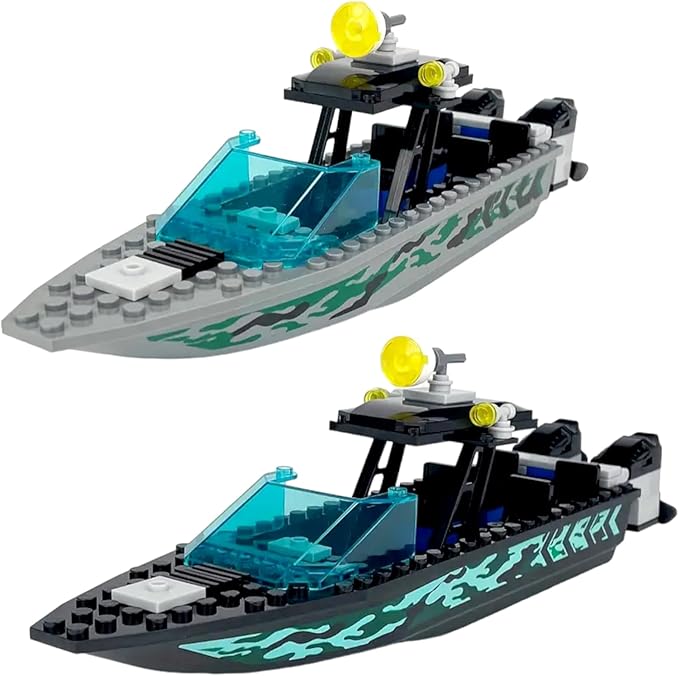 City Coast Guard Boat and Ships Building Blocks Sets Police Boat Rescue Boat Guard Boat Patrol Boats Fishing Boat and Rescure Helicopter Fun Gifts for Boys and Girls (Speed Boat)