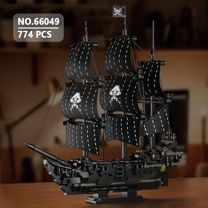 39088 Black Pearl Pirate Ship Building Blocks774 PCS Pirate Ship Model with Fabric Sails Sailing Ship Building Blocks Set for Adults &amp Teens