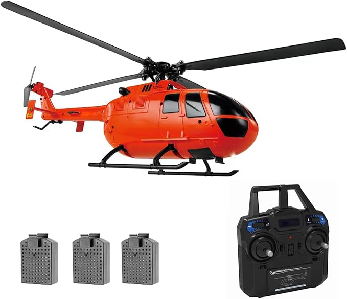 GoolRC C186 Remote Control Helicopter 4 CH Single Propeller Without Ailerons RC Helicopter with 6-axis Gyro Stabilization Altitude Hold 3 Batteries Remote Control Airplane Toy for Adults Orange