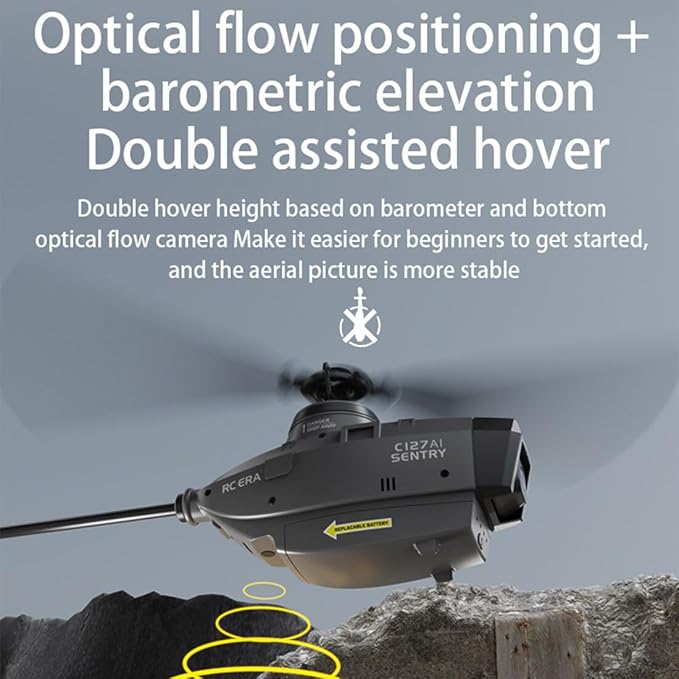 RC ERA C127AI RC Helicopter for Adults Black Hornet with 1080p HD Camera 4CH Brushless Motors Optical Flow Positioning Altitude Hold RTF Military Drone Aircraft
