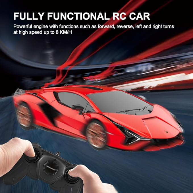 1:24 Scale Remote Control Car for Lamborghini Sian FKP 37 2.4GHz Model RC Cars Electric Sport Racing Hobby Vehicle Gift for Adults Kids Boys Girls - Red