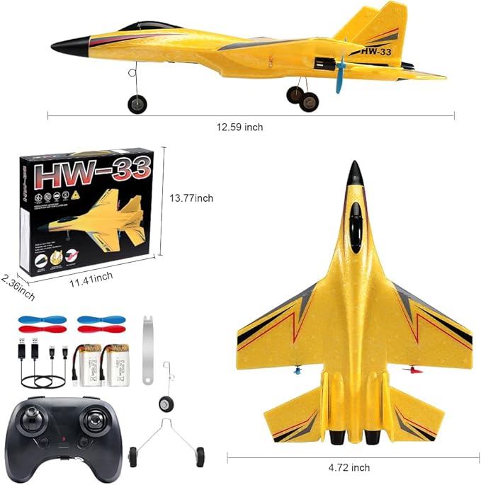 SU-27 RC Airplane2.4GHz 2 Channel Remote Control Plane with Gyro Night Lights and 2 Batteries Easy to Fly for Adults Beginners and Kids Yellow Toy
