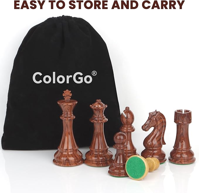Large High Polymer Weighted Chess Pieces with 3.8'' King - 2 Extra Queens Tournament Chess Set - Chess Pieces Only Travel Chess Sets with Storage Bag for Family Board Game Gift