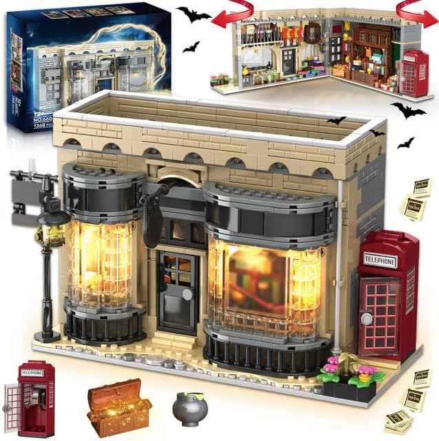 Grocery Store Building Blocks for Adults for BookNook Building Set with LED Light Shop Window and Telephone Booth House Toy for Home Decor Bookshelf 1368Pcs