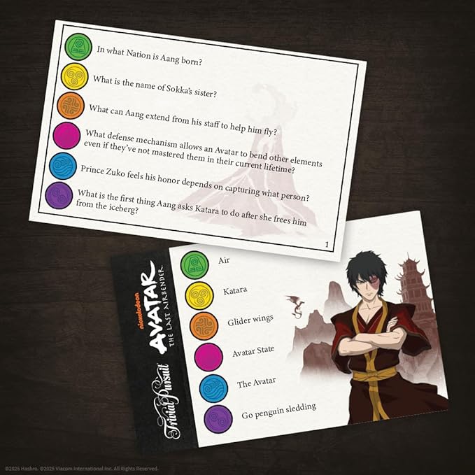 Trivial Pursuit: Avatar The Last Airbender Quick Play Edition Trivia Board Game Test Your Knowledge of Avatar Lore with 600 Questions in 6 Categories Officially Licensed Nickelodeon Merchandise