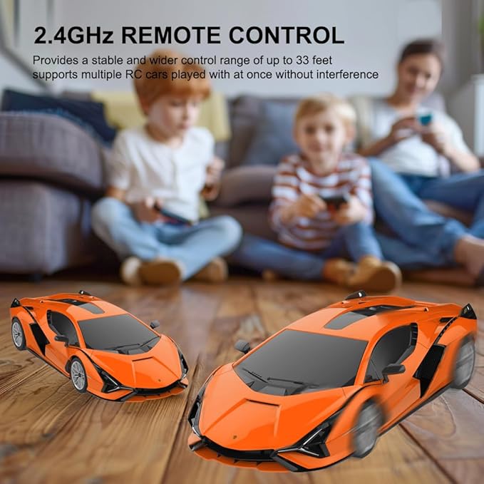 1:24 Scale Remote Control Car for Lamborghini Sian FKP 37 2.4GHz Model RC Cars Electric Sport Racing Hobby Vehicle Gift for Adults Kids Boys Girls - Orange