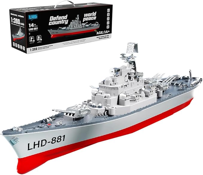 1/390 RC Battleship 2.4G 8-10KM/H Electric High-Frequency Twin-Engine Battleship Model Remote Control Military Warship Armed Cruiser Boat