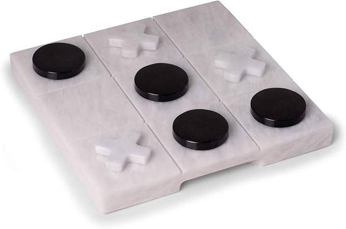 Bey-Berk Marble Tic Tac Toe Set 9 x 9 White Board with Black &amp White Playing Pieces Elegant Coffee Table Game