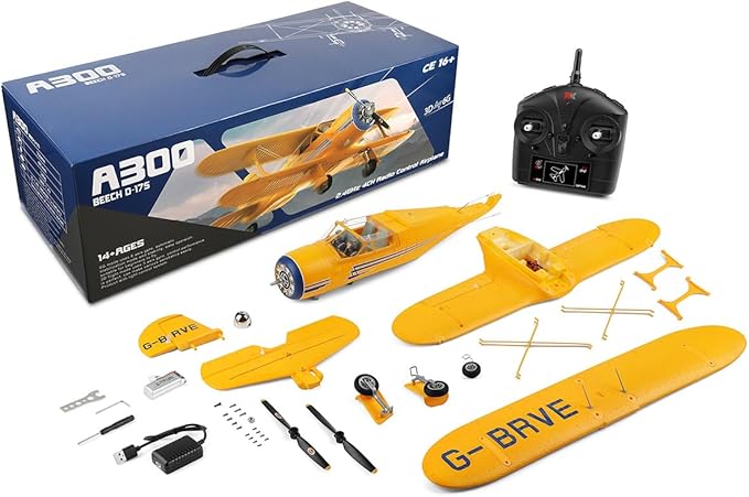 XK A300 Beech D17S RC Airplane EPP Remote Control Airplane Biplane 3D/6G 2.4G 4CH Brushless 550mm Wingspan Fixed Wing RC Aircraft with Quick Release Military Plane Gift -RTF
