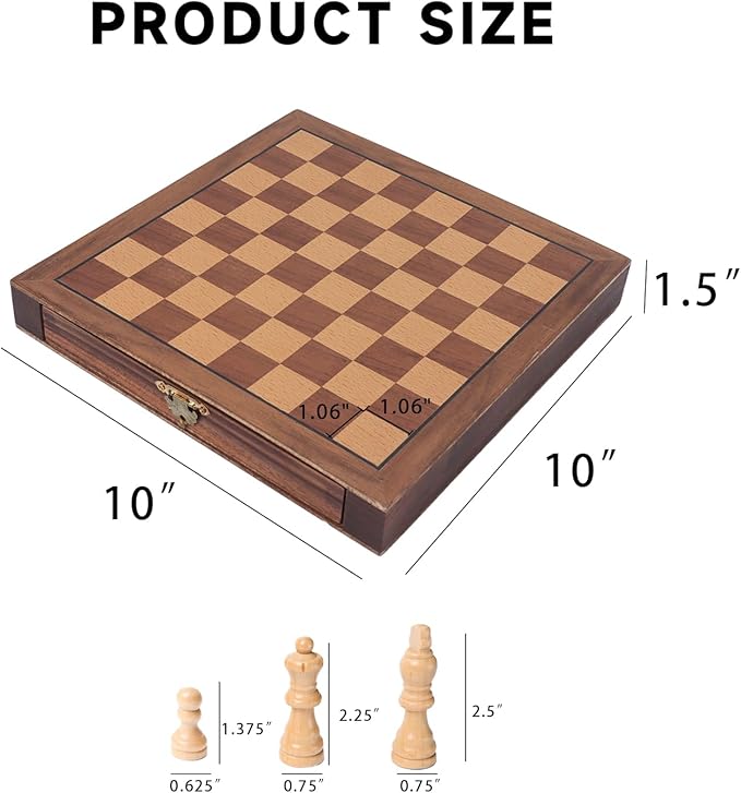 GSE Games &amp Sports Expert 10 Magnetic Chess Set Wooden Chess Board Game Set with Drawers Classic Portable Travel Board Game for Kids &amp Adults