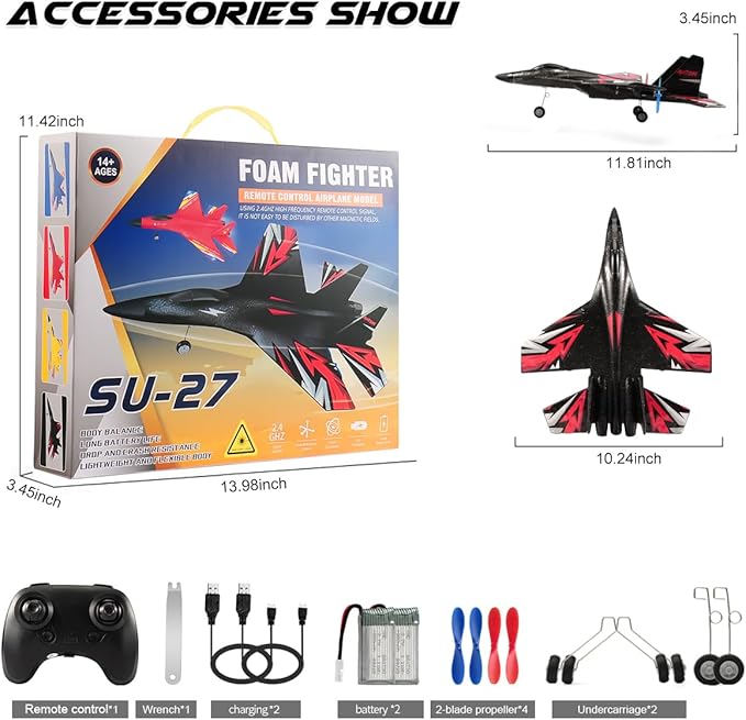 New Upgrade SU27 RC Airplane Remote Control Fighter Toys 2.4GHz 6-axis Gyro Stabilizer RTF Glider Aircraft Plane with 2 Batteries Easy to Fly Outdoor Toy for Adults Kids Beginners Boys