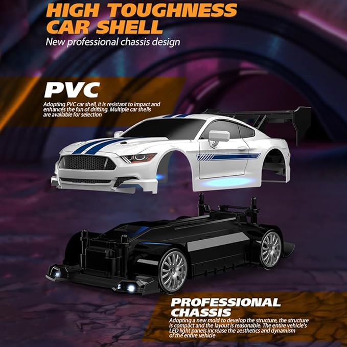 1:24 Scale RC Drift Car 30KM/H 4WD 2.4GHz Remote Control Cars with LED Light Racing and 4 Drifting Wheels High Speed RC Racing Cars Perfect Toy Gift for Teen Adults